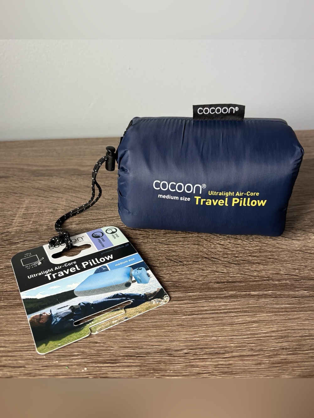 Cocoon Ultralight Air-core Travel Pillow NEW Medium 14x18” blue/gray